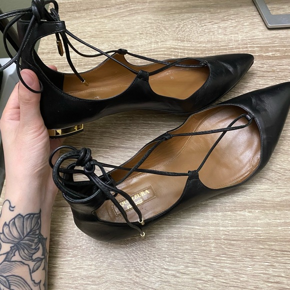 Aquazzura Black Christie Leather Ballet Flats - Picture 5 of 10